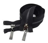 Cremallera De Doble Cursor De 80/100/120Cm Cremallera Con Dientes Dorados Claros De Metal, Dientes negros negros, 5#, 120cm