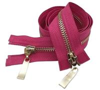 Cremallera De Doble Cursor De 80/100/120Cm Cremallera Con Dientes Dorados Claros De Metal, Rosa roja, 5#, 80cm