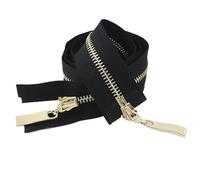 Cremallera De Dos VíAs 1 Cremallera metálica de doble cursor con autobloqueo, 80/100/120 cm, for reparación chaquetas y abrigos, costura bricolaje prendas vestir para Coser(BlackGold,80cm)