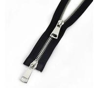 Cremallera De Dos VíAs Cremallera de extremo abierto, deslizadores simples/dobles, ropa con cremallera larga, chaqueta, abrigo, accesorios costura DIY para Coser(Black-Silver-Double,60cm)
