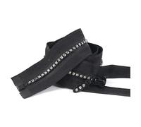 Cremallera de resina con diamantes de imitación, decoración de extremo abierto, para chaqueta, abrigo, cremalleras de costura artesanal, 50/60/70cm, 5#, Negro, 70cm