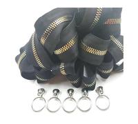 Cremallera de resina n.° 5 con tiradores para ropa, mochilas, costura, sellado y reparación.,5# - Negro con dientes dorados,2 metros - 4 deslizadores