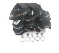 Cremallera de resina n.° 5 con tiradores para ropa, mochilas, costura, sellado y reparación.,5# - Negro dentado plateado,2 metros - 4 deslizadores