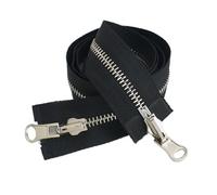 Cremallera Doble Apertura 1 cremallera giratoria metálica de 60-120 cm, número 5 u 8, reversible, doble cursor, for costura chaquetas(BlackSilver,80cm)