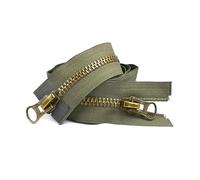 Cremallera metálica de 12 a 120 cm, n.° 8, con deslizadores dobles de extremo cerrado y abierto para reparación de abrigos y chaquetas.,Verde militar,Extremo abierto - 70 cm