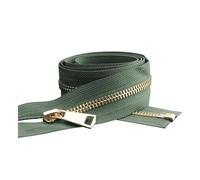 Cremallera metálica de 30-80 cm, con cierre automático y extremo abierto, color dorado, ideal para bolsillos de ropa y zapatos.,Verde militar,50 cm