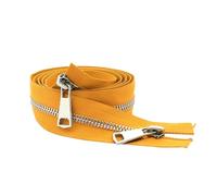 Cremallera metálica de 30-80 cm, de doble cursor y extremo abierto, color plata, para prendas con bolsillo de tela.,Amarillo,70 cm