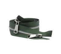 Cremallera metálica de 30-80 cm, de doble cursor y extremo abierto, color plata, para prendas con bolsillo de tela.,Verde militar,30 cm
