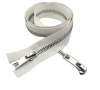 Cremallera metálica de dientes gruesos n.° 8 con cobre puro y platino, tirador bidireccional for abrigos/chaquetas plumas para abrigos y chaquetas(WhiteSlver-90cm)