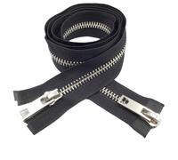 Cremallera metálica de dientes gruesos n.° 8 con cobre puro y platino, tirador bidireccional for abrigos/chaquetas plumas para abrigos y chaquetas(BlackSliver-110cm)