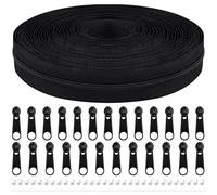 Cremallera sin fin con cremallera, 3 mm de nailon de 11 m, cremallera continua por metros y 25 cremalleras de metal para ropa, bolso, estuche, ropa de cama (negro, #3)