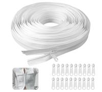 Cremalleras por Metros para Coser,15 Metros Cremalleras de Nylon y 20 Cremalleras Metálicas #3 Cremallera Continua Blanco Cremalleras Largas para DIY Costura Artesanal,Ropa de Cama,Mochilas Escolares