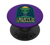 Creo en los seres humanos Funny Alien UFO Retro Sci Fi Believer PopSockets PopGrip Adhesivo
