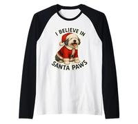 Creo en Santa Paws, Perro Pastor inglés Antiguo, Navidad Camiseta Manga Raglan