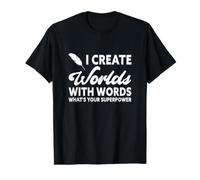 Creo Mundos con Palabras Divertido Escritor Autor Camiseta gráfica económica, Hombre, Negro, XL