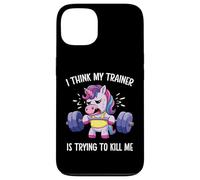Creo Que mi Entrenador está Tratando de matarme Funny Unicorn Gym Carcasa para iPhone 13