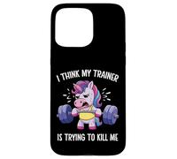 Creo Que mi Entrenador está Tratando de matarme Funny Unicorn Gym Carcasa para iPhone 15 Pro MAX
