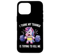 Creo Que mi Entrenador está Tratando de matarme Funny Unicorn Gym Carcasa para iPhone 16 Pro MAX