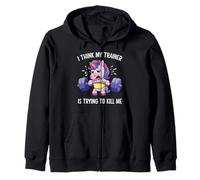 Creo Que mi Entrenador está Tratando de matarme Funny Unicorn Gym Sudadera con Capucha