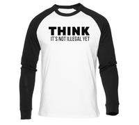 Creo Que No Es Ilegal Camiseta Béisbol Blanca Unisex Manga Larga Negra Unisex White Baseball T-Shirt Black Long Sleeve