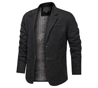 CreoQIJI Blazer ajustado para hombre, talla grande, casual, con un botón, chaqueta de traje de moda, ligera, traje de verano, abrigo clásico de boda, cuello de chal cómodo, ajuste delgado, Negro, L