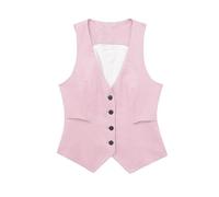 CreoQIJI Chaleco casual de lino para mujer, sin mangas, cuello en V, de un solo pecho, abrigo corto para mujer, rojo, M