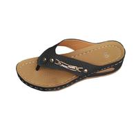 CreoQIJI Chanclas de verano para mujer, sandalias de verano con soporte de arco para playa, cómodas sandalias antideslizantes con tacón, sandalias ligeras de verano con plataforma, Negro , 40 EU