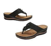 CreoQIJI Chanclas para mujer, ortopédicas, ligeras, sandalias cómodas y suaves, sandalias de baño para verano, playa, antideslizantes, sandalias anchas romanas, sandalias bohemias de verano, Negro