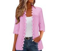 CreoQIJI Chaquetas de punto para mujer Chaquetas de verano para mujer, suéter de Reino Unido, ropa ligera de un solo color, encaje de playa, lado frontal abierto, informal, capa fina, chaqueta de