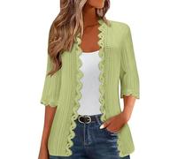 CreoQIJI Chaquetas de punto para mujer Chaquetas de verano para mujer, suéter de Reino Unido, ropa ligera de un solo color, encaje de playa, lado frontal abierto, informal, capa fina, chaqueta de