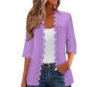 CreoQIJI Chaquetas de punto para mujer Chaquetas de verano para mujer, suéter de Reino Unido, ropa ligera de un solo color, encaje de playa, lado frontal abierto, informal, capa fina, chaqueta de