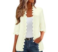 CreoQIJI Chaquetas de punto para mujer Chaquetas de verano para mujer, suéter de Reino Unido, ropa ligera de un solo color, encaje de playa, lado frontal abierto, informal, capa fina, chaqueta de