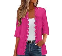 CreoQIJI Chaquetas de punto para mujer Chaquetas de verano para mujer, suéter de Reino Unido, ropa ligera de un solo color, encaje de playa, lado frontal abierto, informal, capa fina, chaqueta de