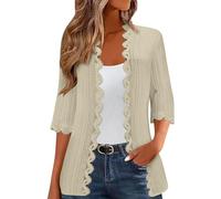 CreoQIJI Chaquetas de punto para mujer Chaquetas de verano para mujer, suéter de Reino Unido, ropa ligera de un solo color, encaje de playa, lado frontal abierto, informal, capa fina, chaqueta de