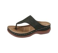 CreoQIJI Sandalias de cuña para mujer, color negro, chanclas de verano, suelas suaves, pantuflas informales, sandalias romanas, puntera abierta, chanclas informales, cómodas, antideslizantes, zapatos