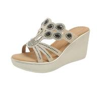 CreoQIJI Sandalias de mujer elegantes con tacón, sandalias romanas de verano con diamantes de imitación, sandalias de cuña cómodas con plataforma para mujer, sandalias de punta abierta, zapatos de