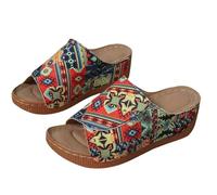 CreoQIJI Sandalias de verano para mujer, sandalias de cuña elegantes y ortopédicas, sandalias bohemias, sandalias romanas, antideslizantes, con tacón, pantuflas, Rojo sandía, 36 EU