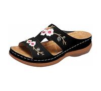 CreoQIJI Sandalias ortopédicas para mujer 2025, cómodas sandalias de zapatillas, sandalias elegantes con flores bordadas, zapatillas, zapatos abiertos de verano, zapatillas bohemias, zapatos de playa