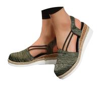 CreoQIJI Sandalias para mujer, alpargatas de plataforma con cuña cerrada, zapatos de verano, zapatos de verano, zapatos de punto, con hebilla, sandalias informales, zapatos de tacón, zapatos de tacón