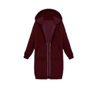 CreoQIJI Sudadera con capucha para mujer e invierno, longitud media, manga larga, abrigo de invierno, tallas grandes, Vino, 5XL