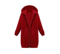 CreoQIJI Sudadera con capucha para mujer e invierno, longitud media, manga larga, abrigo de invierno, tallas grandes, rojo, 5XL