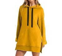 CreoQIJI Sudadera para mujer, vestido largo hasta la rodilla, suéter largo, con caída dividida, invierno, plush suéter, cárdigan de punto para mujer, azul, amarillo, XL