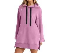 CreoQIJI Sudadera para mujer, vestido largo hasta la rodilla, suéter largo, con caída dividida, invierno, plush suéter, cárdigan de punto para mujer, azul, Rosa., XL