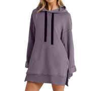 CreoQIJI Sudadera para mujer, vestido largo hasta la rodilla, suéter largo, con caída dividida, invierno, plush suéter, cárdigan de punto para mujer, azul, morado, XL
