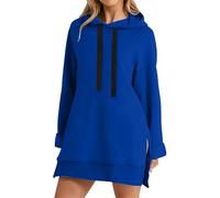 CreoQIJI Sudadera para mujer, vestido largo hasta la rodilla, suéter largo, con caída dividida, invierno, plush suéter, cárdigan de punto para mujer, azul, BU1, XL