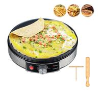 Crepa eléctrica 30 cm, 120 V 1000 W, crepes con herramienta para crepes de madera y espátula, termostato regulable, para crepes, quesos, tortillas, tocino a la parrilla y varios vegetales a la