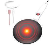 Crepera Eléctrica De Mano - Máquina Para Panqueques 7.8 Pulgadas - Sartén Antiadherente Con Control Automático De Temperatura - Incluye Recipiente Batidor Espátula Para Cocina Hogar Fácil Y Rápida