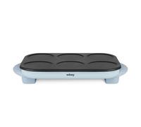 Wëasy Máquina de crepes GOO60 – 6 compartimentos, placa antiadherente, 1500W, celeste, 6 espátulas