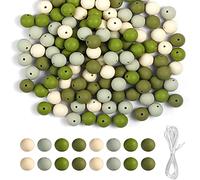 Creperture 120 Piezas Cuentas de Silicona para Hacer Pulseras, 15mm Cuentas de Silicona Coloridas de Cuentas Redondas a Granel con Cuerda para Collares, Joyas, Llaveros, Verde