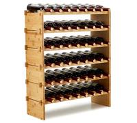 Creperture Botellero apilable de bambú, 6 niveles, 48 botellas, modular, fácil montaje, estantería independiente para vino, estantería sin tambaleo para cocina, bar y sótano, 76 x 26 x 76 cm